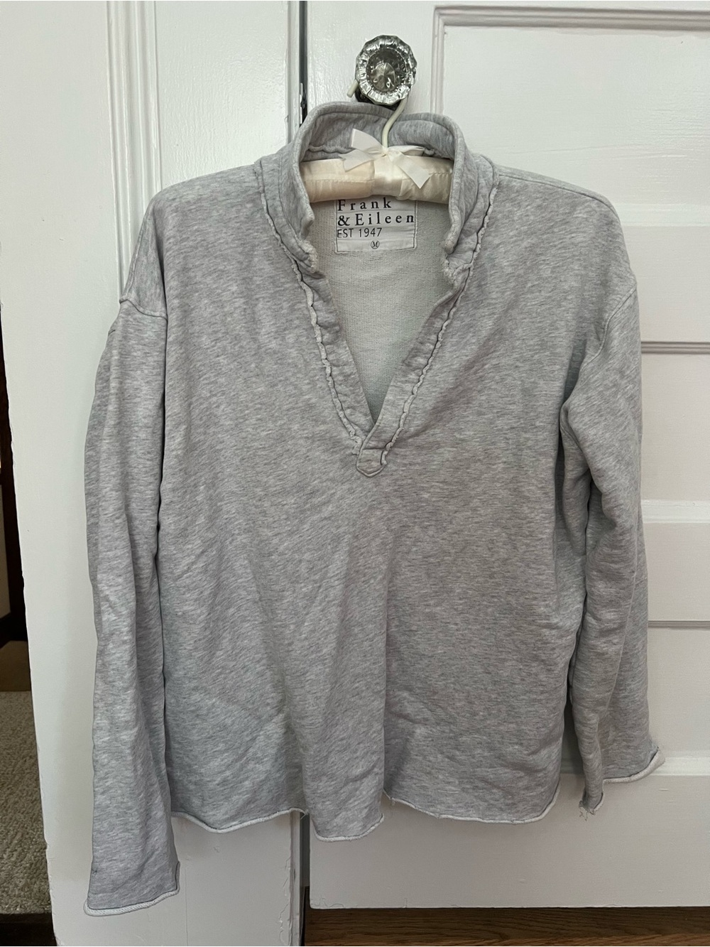 Frank & Eileen Women’s Heather Gray V‑Neck Polo Pullover